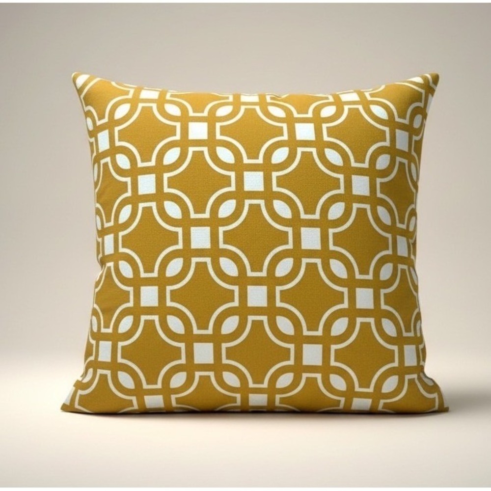 H&M Mustard Yellow Geometric Trellis Square Throw Pillow 19" Cotton Down Insert